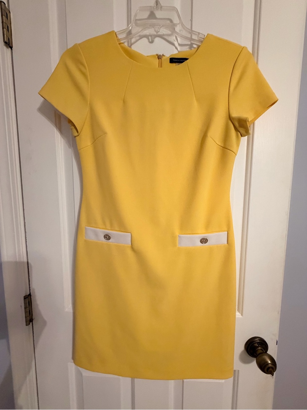 Tommy Hilfiger Yellow Short-Sleeve Mini Dress with White Trim